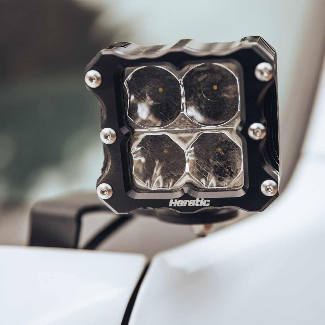 Heretic 6-Series Quattro LED Pod Light - Spot Beam, Clear Lens, Black Bezel
