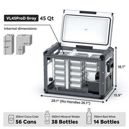 ICECO VL45 Pro Dual Zone 45QT Portable Cooler Grey