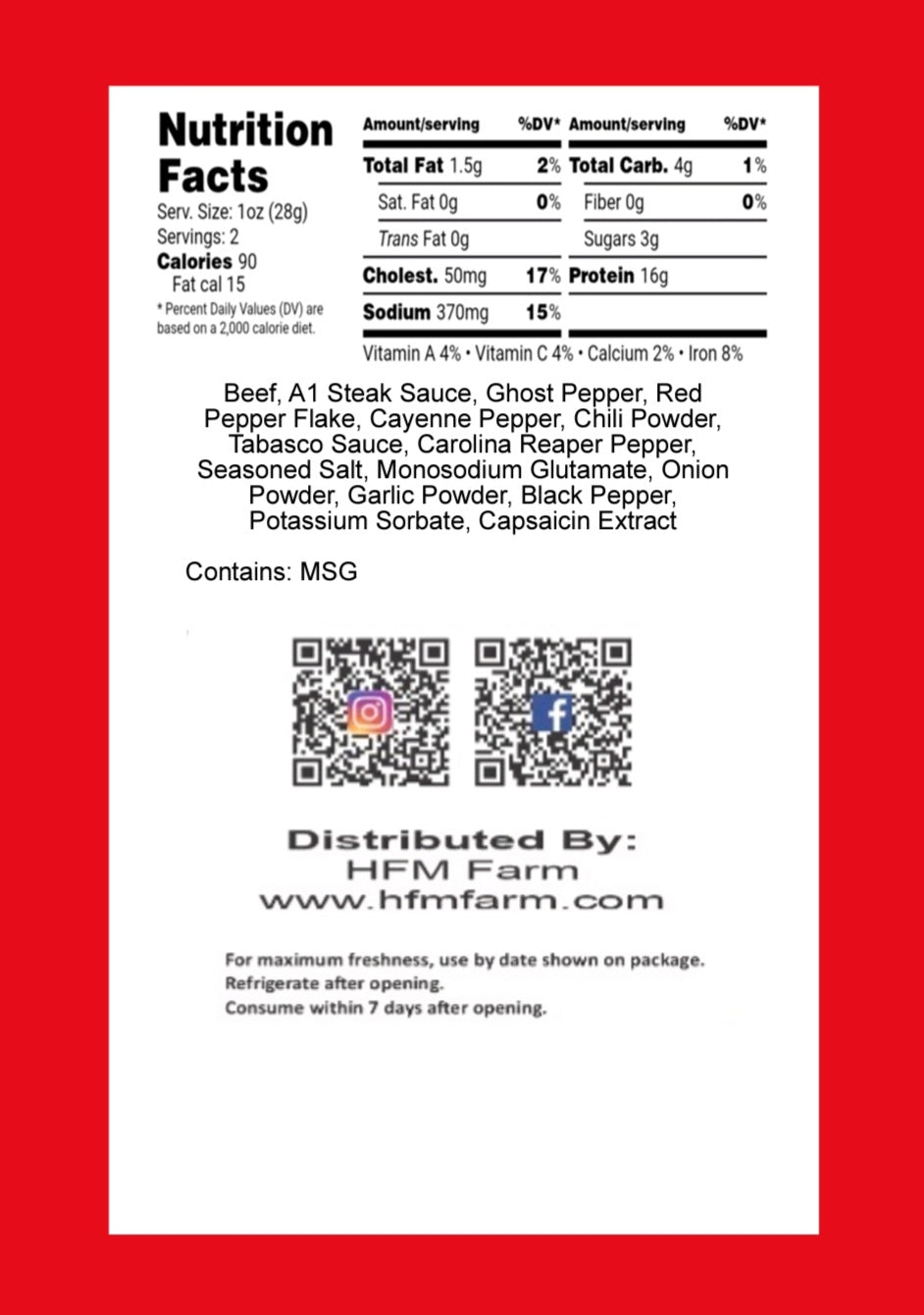 HFM Farm 7th Layer Extreme Hot Beef Jerky