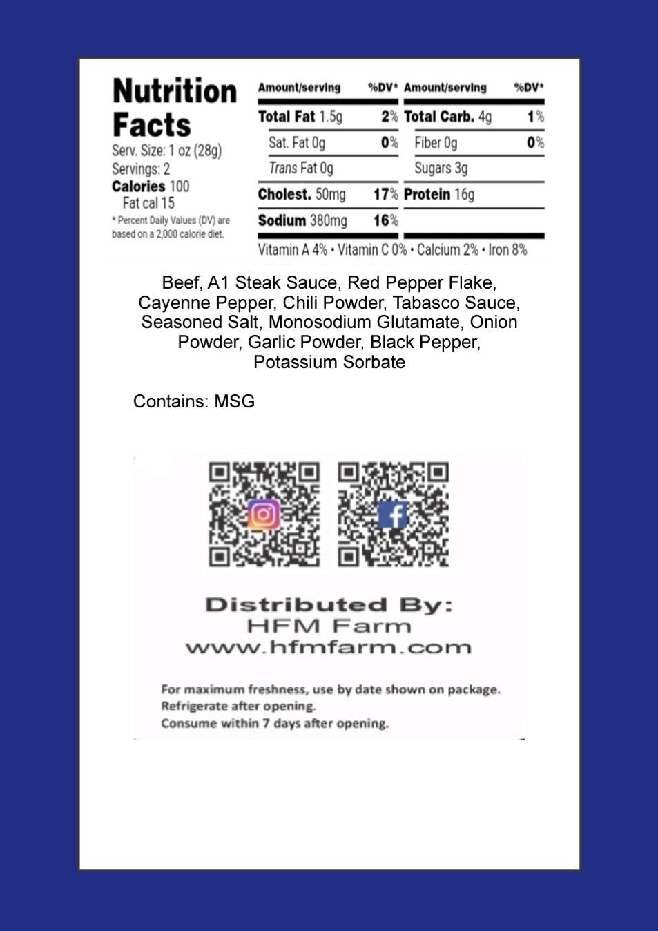 HFM Farm Fiery A1 Beef Jerky