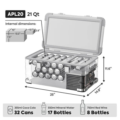 ICECO APL20 Aluminum Single Zone 21QT Portable Cooler Silver