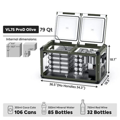 ICECO VL75 Pro Dual Zone 79QT Portable Cooler Olive