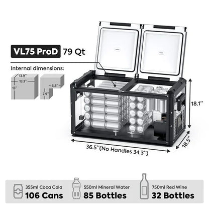 ICECO VL75 Pro Dual Zone 79QT Portable Cooler Black